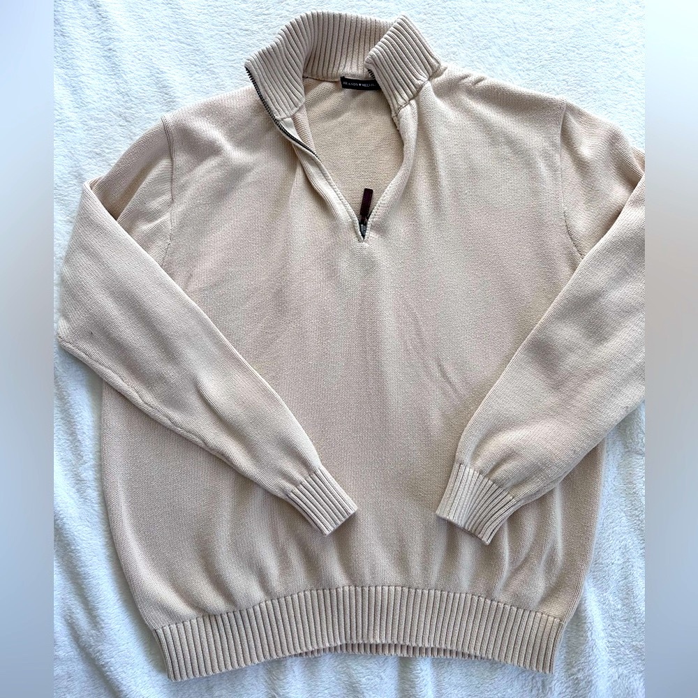 Brandy Melville Cream Quarter-Zip Sweater – 100% Cotton, Oversized – One Size